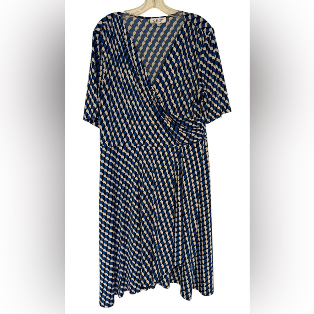 Clues Collection Geometric Blue and Black Patterned A-line Sheath Dress XL